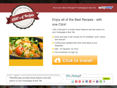 Poista 100s of Recipes Toolbar