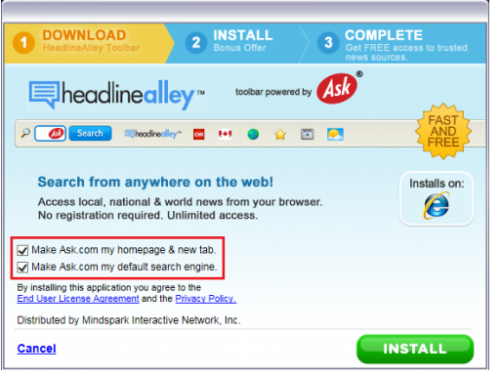 Poista HeadlineAlley Toolbar