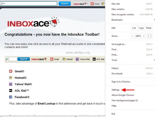 Poista Inbox Ace Toolbar