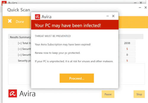 Was ist Avira – Your Pc May Have Been Infected pop-up Alert?