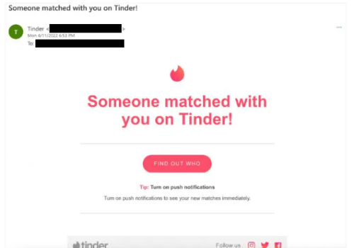 What is “Someone matched with you on Tinder” email scam