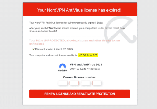 Was ist Your NordVPN AntiVirus License Has Expired! Betrug?