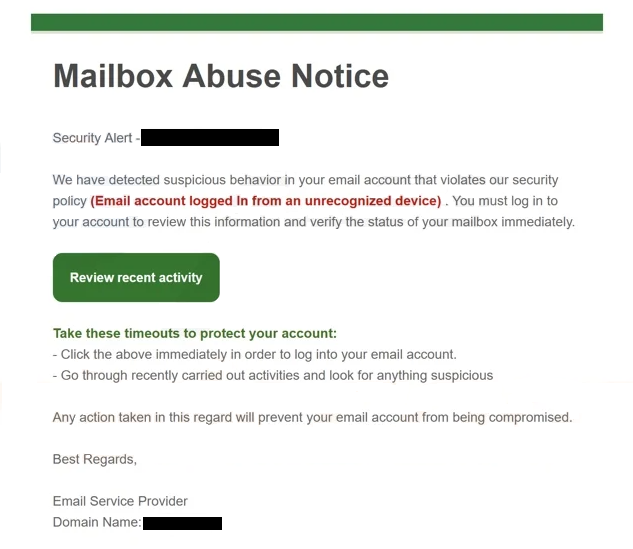 Qu’est-ce que l’email Mailbox Abuse Notice de phishing