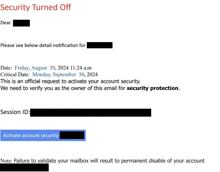 Qu’est-ce que l’email «  Security Turned Off  »