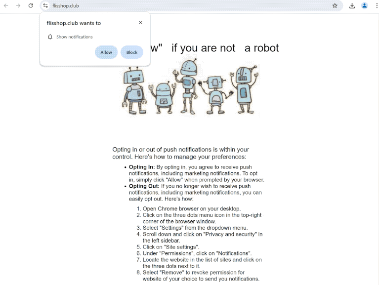 How to stop flisshop.club notifications