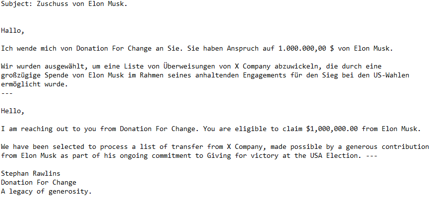 Remove “Elon Musk – Donation From Change” scam email