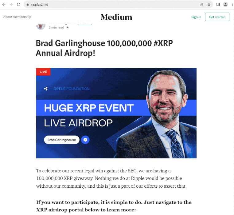 Remove “Brad Garlinghouse Crypto Giveaway” scam