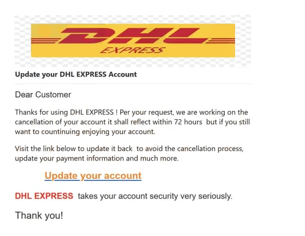 Verwijderen “Update Your DHL Express Account” email